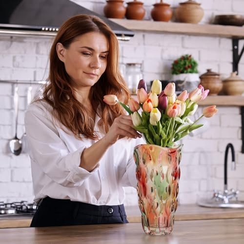 Ulable Jarrón de cristal para flores – 24 cm de alto, floreros grandes de cristal de colores para decoración de regalo