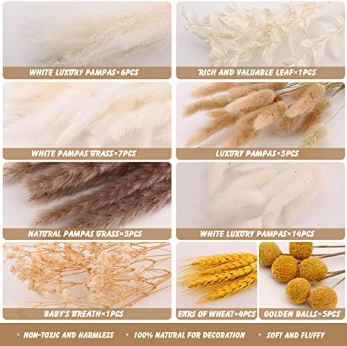54 Piezas Pampas Secas Decoracion,Ramo de Hierba de Pampa Natural Seca,Decoracion Hierba de Pampas Secas,Flor de Hierba de Pampa,Hierba Seca de Pampas para la Boda, la decoración del florero