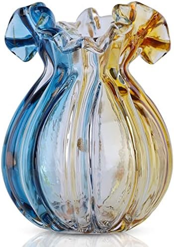Jarrón de vidrio soplado, jarrón de boca ancha, jarrón de arte de cristal moderno, jarrón de decoración de sala de estar, cocina, boda, mesa de comedor, mesa central de oficina, flores