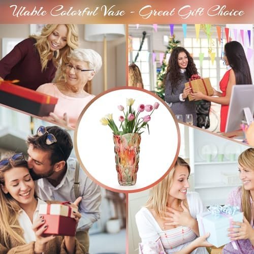Ulable Jarrón de cristal para flores – 24 cm de alto, floreros grandes de cristal de colores para decoración de regalo