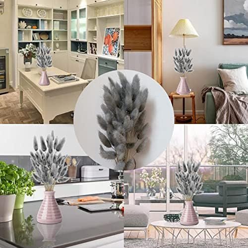 Snowtain 50 Piezas Cola de Conejo Flores Secas Ramos de Flores Secas,Flores Secas Naturales Ramo de Flores Secas y Esponjosas Pampas Flores Secas Ramo de Flores secas Phragmites (40cm Gris Negro)