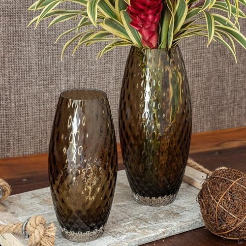 Cá d'Oro Jarrón de cristal marrón Baloton soplado a mano estilo Murano – Modelo Oliva G
