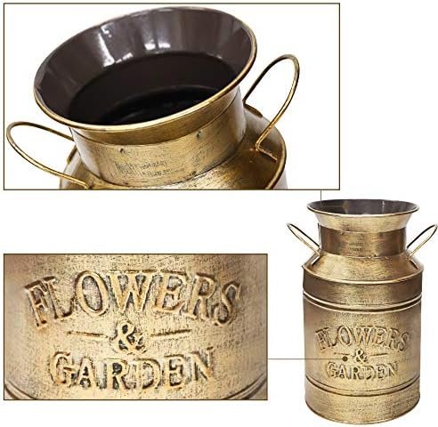 Soyizom Jarrones de Flores Decorativos, Cubo de Campo de Granja, Jarra de Leche Vintage rústica | Maceta de Metal galvanizado con Asas para Flores Florales Frescas secas para decoración