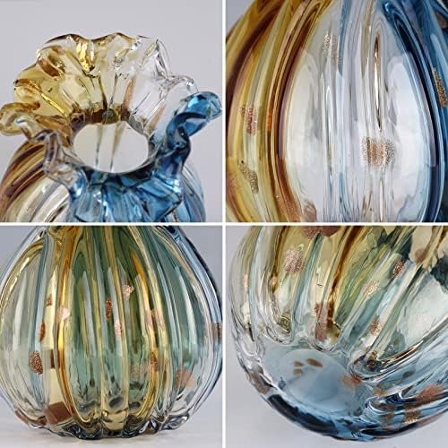 Jarrón de vidrio soplado, jarrón de boca ancha, jarrón de arte de cristal moderno, jarrón de decoración de sala de estar, cocina, boda, mesa de comedor, mesa central de oficina, flores