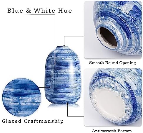 TERESA'S COLLECTIONS Florero de Cerámica Jarrón, Floreros Decorativos Modernos Hechos a Mano Azul y Blanco para Sala de Estar, Cocina, Mesa, hogar, Oficina, Boda, Regalo